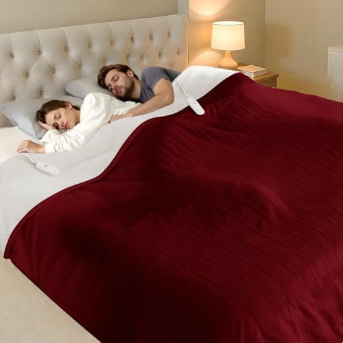 FVERWAG Queen Size Electric Blanket for Bed - 84" x 90" Dual Control Heated Blanket with 10 Hrs Auto Off, 5 Heating Levels, Over-Heat Protection, Washable Flannel Sherpa Heating Blankets, Red