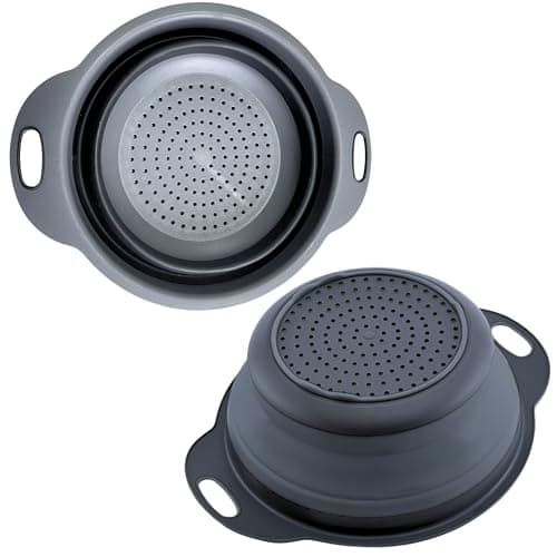 Black Silicone Collapsible Colanders - Kitchen Plastic Foldable Strainers for Pasta Small Camping Colander Bowl for Food