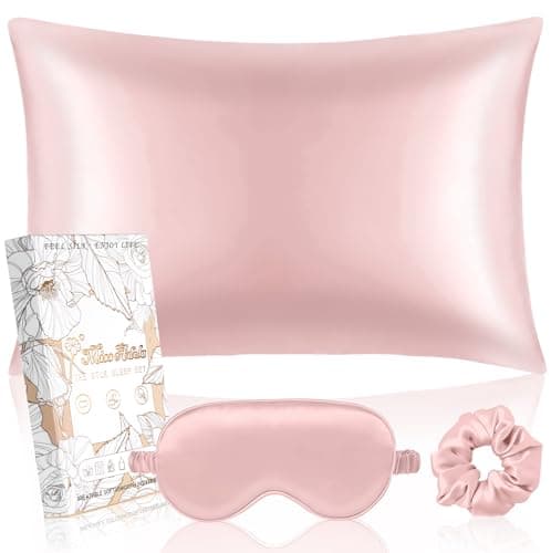 Miss Adola 1Pack Mulberry Silk Pillow Case for Hair and Skin Standard 26"x20" Silk Pillowcase with Eye Mask & Scrunchie Soft Silk Pillowcase Sleeping for Women, Wife, Female - Blush Pk