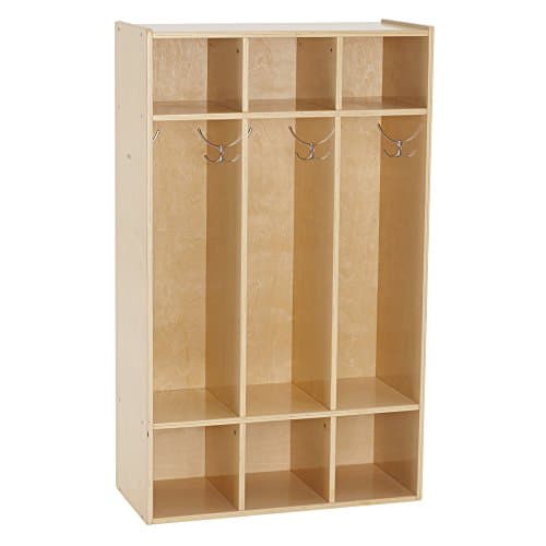 ECR4Kids Streamline 3-Section Coat Locker with Cubby Storage, Classroom Furniture, Natural
