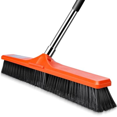 MASTERTOP 24" Push Broom Outdoor, Heavy Duty Garden Brush Broom with 58" Long Handle and Stiff Bristles,Commercial Outdoor Broom for Deck Driveway Garage Yard Patio Warehouse Concrete Floor Cleaning
