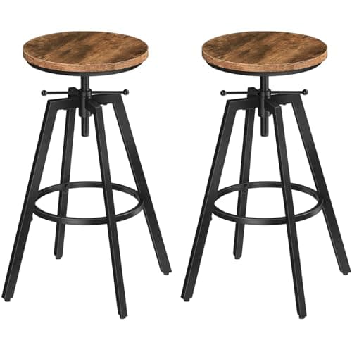 MAHANCRIS Bar Stools, Height Adjustable Swivel Bar Stool, Counter Height Bar Stool, Set of 2 Industrial Bar Stools, Vintage Round Bar Chairs with Sturdy Metal Frame, Rustic Brown BAHR0701
