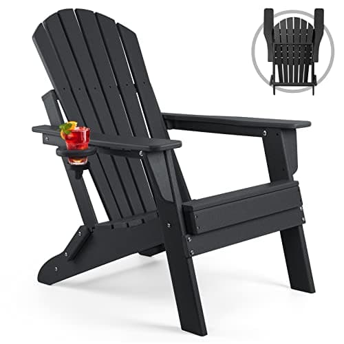 FUNBERRY Folding Adirondack Chair, HDPE All Weather Fire Pit Chairs with Cup Holder for Outdoor