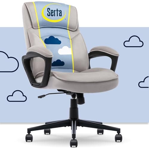 Serta Comfort Classic Executive Office Chair, Ergonomic Mid-Back Computer DeskChair with Lumbar Support, Semi-Plush Cushion and Body Pillows, Padded Armrests, Swivel Base, Taupe Velvet Fabric