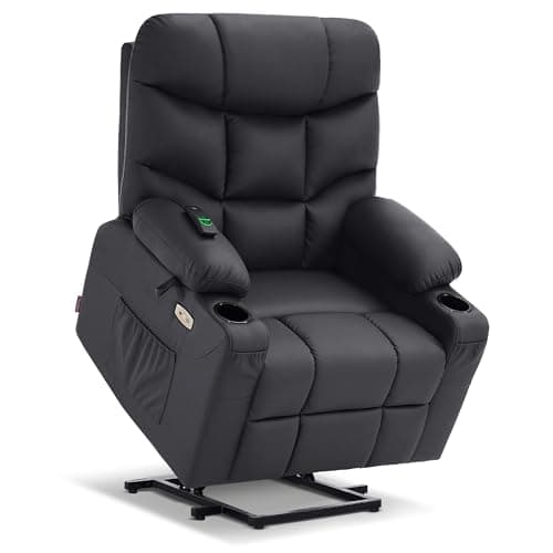MCombo Power Lift Recliner Chair for Elderly, Electric Lift Chair with Extended Footrest, USB Ports, Cup Holders, Faux Leather 7287 (Black, Medium)