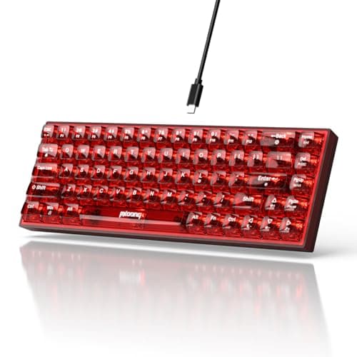 MegaPC 68% Mechanical Gaming Keyboard LED Backlit Compact 68 Keys Mini Wired Professional Gaming Keyboards, Sound Absorbing Pads for PC Laptop Windows Gamer-Red