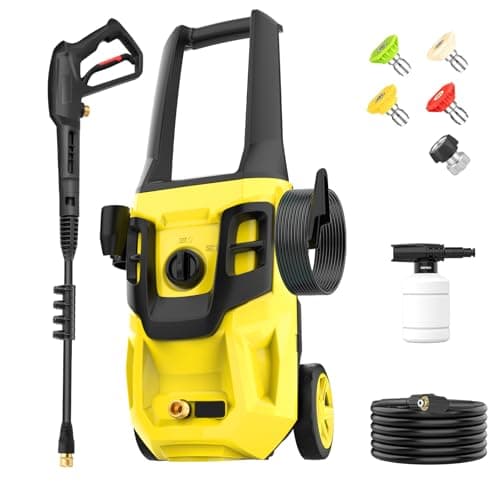 AcquaX High Pressure Washer, Power Washer with 4 Quick Connect Nozzles and Foam Cannon, High Pressure Cleaning Machine with Upgraded Hose for Cars/Patios/Diverway/Fences