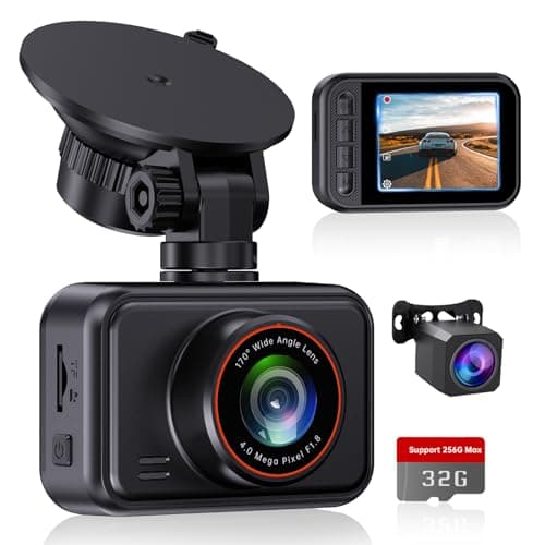 2.5K Front + 1080P Rear Dual Dash Cam, WDR Night Vision, 130° Wide Angle, Parking Monitor, G-Sensor, Loop Recording, Supercapacitor, 32GB Card Included, Supports 256GB Max
