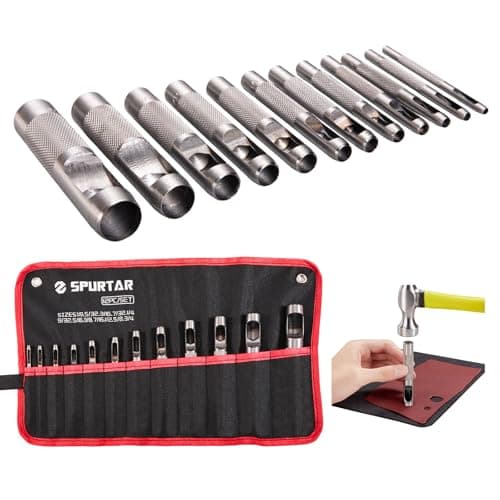 Spurtar 12 PCS Steel Hollow Leather Punch Set 1/8''-3/4'' Heavy Duty Round Hole Punch Set Leather Hole Tool for Watch Cloth Belt Gaskets w/Storage Bag