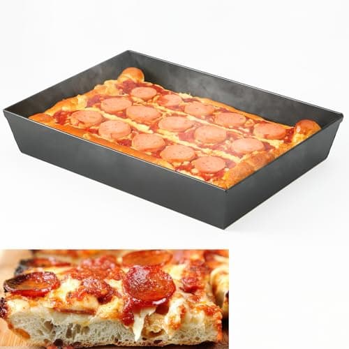Jisculo Detroit Style Pizza Pan 10x14x2.5 (Non-Stick, BPA & PFOA Free) Heat-Resistant Up to 800°F, Pre-Seasoned Authentic Hard Anodized Detroit Deep Dish Pizza Pan, Five-Year Free Replacement
