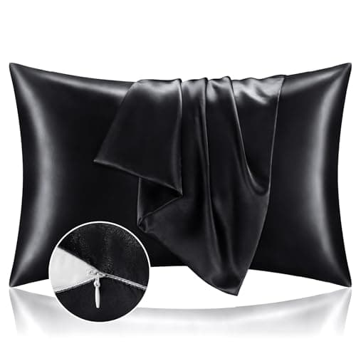 BEDELITE Satin Pillowcase with Zipper, Black Pillow Cases Queen Size Set of 2, Super Soft and Cooling Similar to Silk Pillow Cases, Gift for Women Men(20x30 Inches)