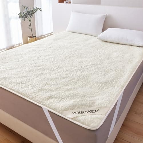 Wool Mattress Topper Queen Size, Extra Soft Plush Wool Fleece Cover and Cotton Cover, Bed Mattress Pad Cover(Beige,60" x 80")