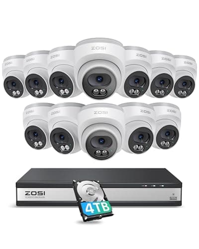 ZOSI C220 16CH 4K PoE Home Security Camera System, 16CH 8MP 4K NVR with 4TB HDD for 24/7 Record, 12 x 4MP(1440p) QHD 2.5K Dome IP Cameras Outdoor Indoor, Smart AI Human Detection, Two-Way Audio