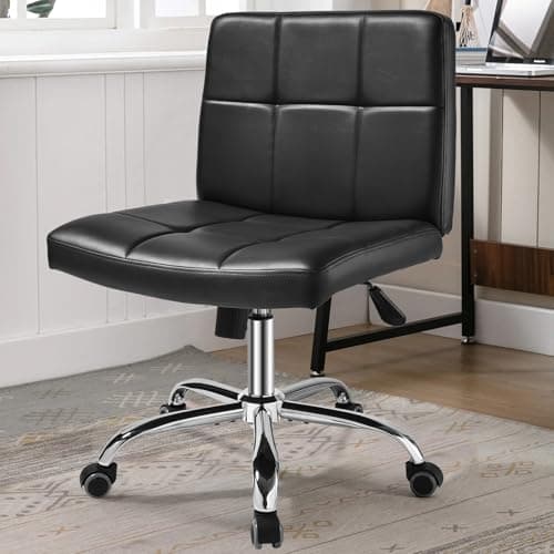 OUTMASTER Black Office Chair with Wheels - 360° Swivel Armless Back Support,Comfortable Pu Adjustable Rolling Desk Chairs for Office,Home,Vanity,Bedroom,Big Space (Widened Black)