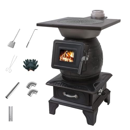 Indoor Wood-Burning Heating Stove, Small Cast Iron Stove for Cabin Heating, Portable Wood Furnace with Cooking Function 3-pack 22.4 * 14.5 * 14.5in/57 * 37 * 37cm