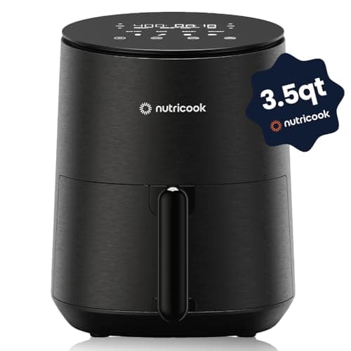 Nutricook Air Fryer – 8 Preset Functions, Tempered Glass Control Panel, 3.5 Quart Compact Airfryer for Home and Kitchen, Quiet, Small, Non-Toxic, Black