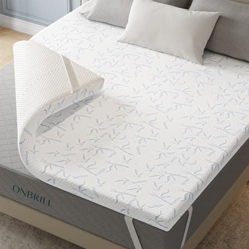 ONBRILL 3 Inch Memory Foam Mattress Topper Full, Bamboo Charcoal Dual Layer Foam Bed Topper in a Box, Removable Knit Cover with Non-Slip Design, Pressure Relief, CertiPUR-US Certified