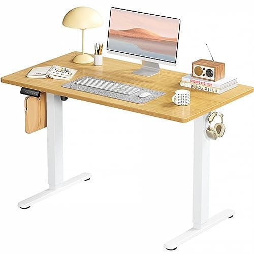 Elevon Electric Adjustable Height Standing Desk - 40 x 24 inch Sit to Stand Up Desk with Splice Board, Rising Home Office Computer Table with 2 Hook and Wire Hole for Work