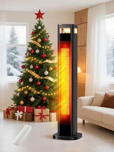 AKIRES Space Heaters for indoor use, 1500W Room Heater for Large Room with Thermostat, 120° Oscillating, Remote, 24H Timer, Tower Electric heater indoor for Bedroom, Garage, Office, 37", Black