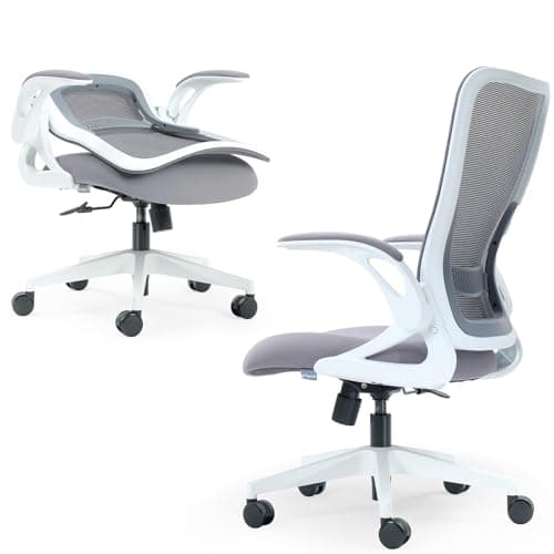 Tervo Model U | Folding Office Chair for Small Spaces | Gaming Chair for Adults & Kids | Ergonomic Mesh Computer Chair for Bedroom | Foldable Desk Chair for Home Work (White & Grey)