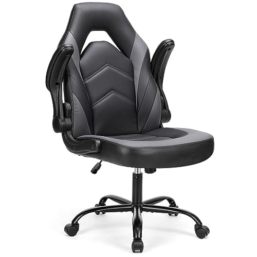 Sweetcrispy Big Tall Gaming Chair - Home Office Ergonomic PU Leather Lumbar Support, Height Adjustable High Back Video Game with Flip-up Armrest, Rolling Swivel for Adults