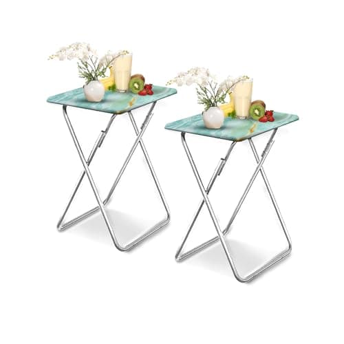 Garden 4 you Folding TV Tray Table,TV Dinner Table with Sturdy MDF Top,Eating Trays for Living Room with No Assembly Required, 2PCS (Sea Blue)