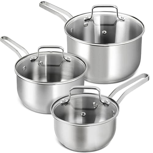 MICHELANGELO Stainless Steel Pot Set - 1QT & 2QT & 3QT Stainless Steel Sauce Pan with Lid, Induction Saucepan Set, Small Pots for Cooking - 6 Pcs