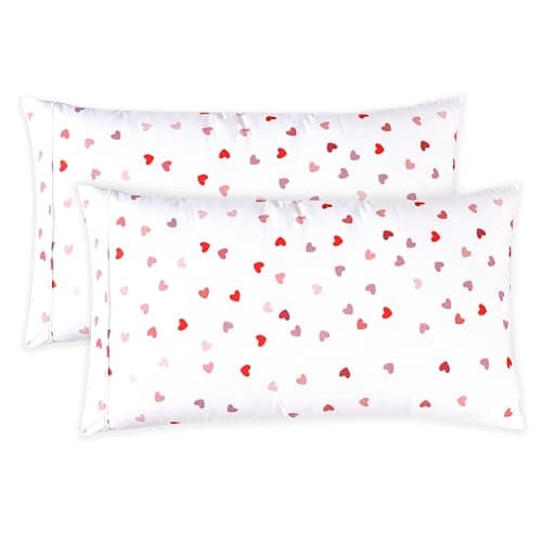 Elegant Comfort Ultra Soft Set of 2 Hearts Print Pillowcases - 1500 Premium Hotel Quality Microfiber, Soft and Smooth Envelope Closure 2-Piece Pillow Covers - King, Valentina