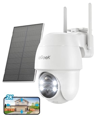 ieGeek Solar Security Cameras Wireless Outdoor, 2K 2.4G WiFi Camera with Solar Panel and Battery Powered, Color Night Vision with Spotlight, 360° PTZ, 2-Way Audio, PIR Motion Sensor, no Subscription