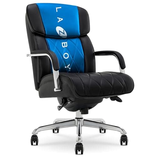La-Z-Boy Symphony Executive Mid-Back Office Chair, Diamond Quilt Seat and Back, Pocket Coil Cushion, Padded Armrests, Ergonomic Computer DeskChair, Swivel Metal Base, Bonded Leather, Black/Chrome