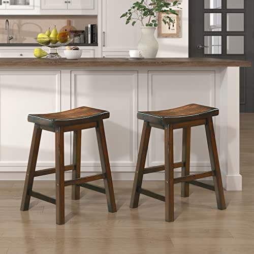 Lexicon Finnian Saddle Solid Wood Counter Height Stool Set of 2 - Saddle Kitchen Stool Dining Height Stools for Dining, Armless Counter Chair Seating, Perfect Casual - 23.5" SH Distressed Cherry