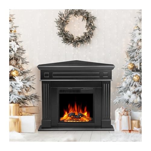 43.31 Inch Corner Fireplace TV Stand with Mantel - Electric Fireplace Heater, Wooden Entertainment Center, Adjustable LED Flame, Freestanding (750W/1500W),Corner Black
