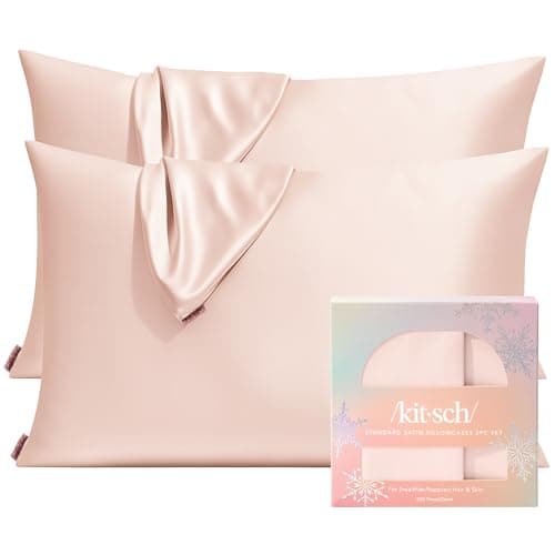 Kitsch Holiday Satin Pillowcase with Zipper for Hair and Skin, Softer Than Silk Pillow Cases, 2 Pack Cooling Pillow Covers, Machine Washable, Wrinkle-Free Satin Queen Size Set of 2, 19"x26", Blush