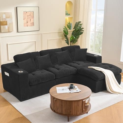Modular Sectional Sofa with L-Shape Chaise, 102" Cloud Sectional Couch with Deep Seat, 3 Seat Modular Sofa Memory Foam, Upholstered Boneless Couches for Living Room, No Assembly Required, Black