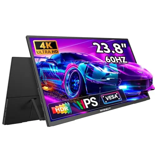 GWSGUT 23.8'' Portable Monitor, 4K UHD (3840 * 2160) 100% sRGB Fast IPS External Gaming Screen, 60Hz USB-C HDMI Built-in VESA Stand Speakers, for Laptop PC Mac Phone PS4/5 Xbox Switch