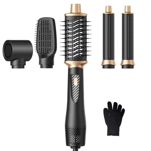 Atopskins 5 in 1 Blow Dryer Brush Set, 1000W Professional Hot Air Styler, Ionic Hair Dryer Brush, 3 Heat Settings, Auto Curling, Fast Drying, Ideal Hair Styling Tools Gift for Women, Black