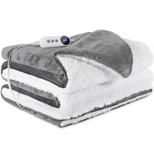 STHYTON Heated Blanket 72"x84" Full Size, Dual-Sided with Soft Flannel & Sherpa Fabric, Electric Blanket with 9 Heating Levels & 2-10 Hours Auto Off, Machine Washable, Light Gray