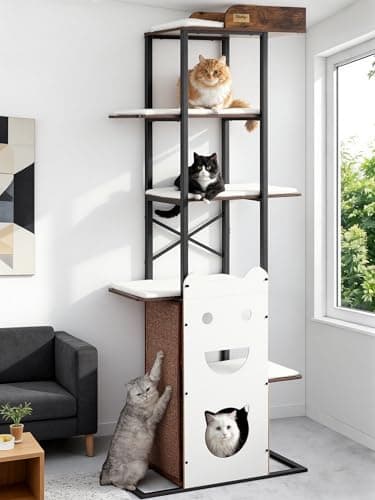 Feliskyn Wood Cat Tree Tower, 84 Inch Modern Extra Tall Cat Condo Trees for Indoor Cats Large Adult, XL Multi-Level Heavy Duty Wooden Sturdy Cat House Furniture with Platform Perch Bed Scratching Post