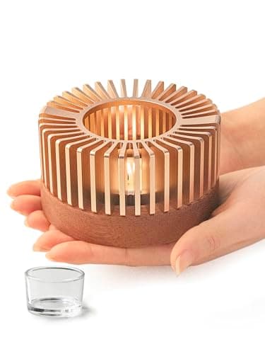 Rose Gold Teapot Warmer Aluminum Alloy + Wood Tea Warmer with Tea Light Holder, Tea Warmers for teapot, Candle Heater for Heating Tea, Coffee and Milk, Portable Food Warmer for Camping and Traveling