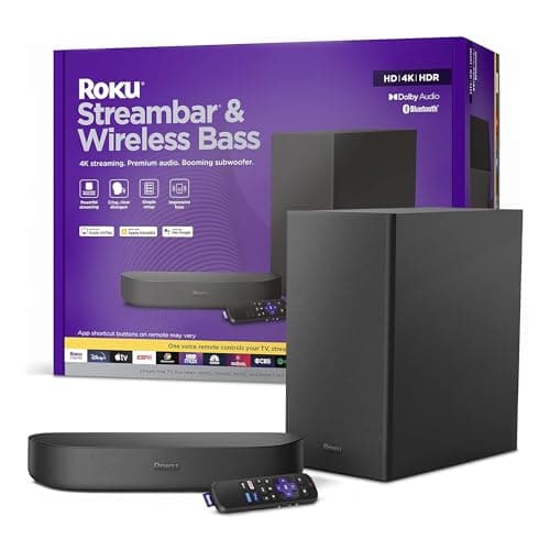 Roku Streambar & Wireless Bass Premium 4K HDR Soundbar with Subwoofer, Voice Remote, Free & Live TV Streaming
