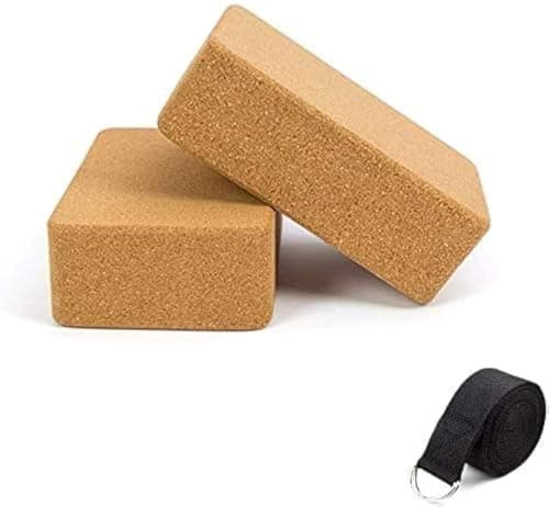 MOONMEOW Cork Yoga Blocks (Set of 2), High Density Solid Natural Cork Yoga Brick with Non-Slip Surface, for Stretching, Aligning, and Balancing