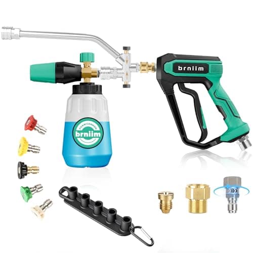 Pressure Washer Gun with Foam Cannon Car Wash Kit, Dual Channels-Foam/Water in 1s,1/4 Inch Quick Dual Connector Accessory for Car Wash Foam Gun & Pressure Washer Gun,with 5-Nozzle 3/8″ Swivel QC
