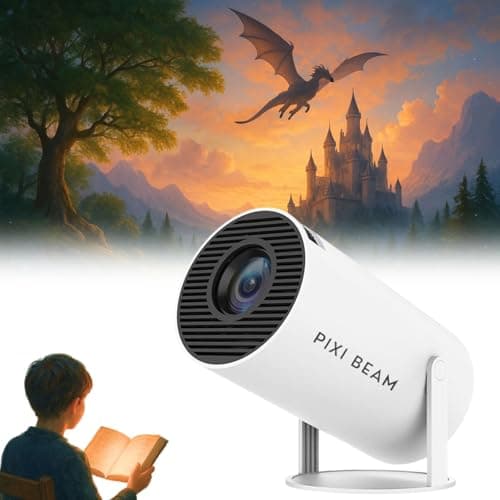 Pixi Beam Projector, 4K UHD Pixi Beam Portable Projector with WiFi and Bluetooth, 180° Rotatable Auto Keystone Correction, Eye-Friendly Design, for Reading, Playing, Home Theater