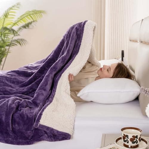 Bearhug Electric Blanket Twin Size 62" x 84", Velvet & Sherpa Purple Heated Blanket, 10 Heating Levels & 0.5-12H Auto Off, Over-Heat Protect, ETL Certification, Machine Washable, Gift Box
