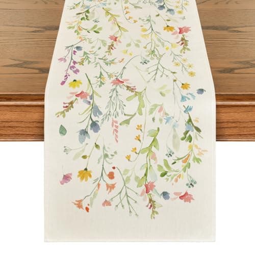 Artoid Mode Wildflowers Bloom Flowers Spring Table Runner, Seasonal Summer Floral Kitchen Dining Table Decoration for Home Party Decor 13x72 Inch