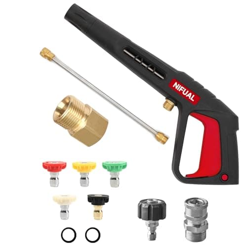 NIFUAL Pressure Washer Gun with Power Replacement Extension Wand,5 Sprayer Nozzle Tips, 3/8 Quick Connect Fittings,M22-15mm Adapter, Power Washer Gun Kit for Daily and Professional, 18 Inch,3300 PSI