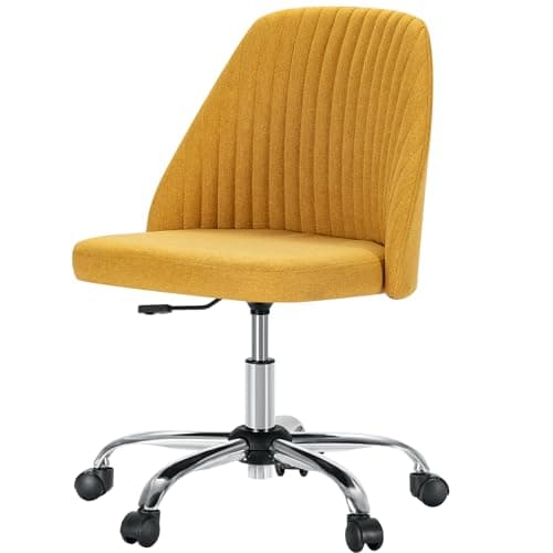 DUMOS Office Desk Chair, Modern Rolling Vanity Swivel Task Chairs with Wheels, Comfortable Back Seat Armless for Home, Bedrooms, Office, Study, Adults, Make-up, Dressing Room, Yellow