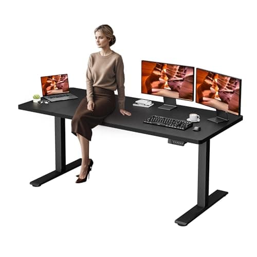 FitStand Dual Motor Standing Desk, Large Stand Up Desks, 71x31 Inches Electric Sit Stand Desks, 4 Memory Preset Adjustable Height Computer Table for Home Office with Splice Board (Black)