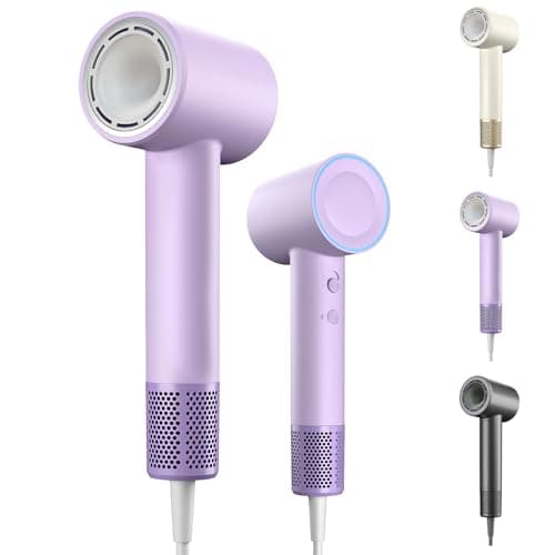 Plasma Hair Dryer for Women's Long Hair, Men's Styling & Home Use - 110K RPM Brushless Fast Drying, Kid/Elder Friendly, High-Speed Low Noise, Compact Travel Blow Dryer (Purple)