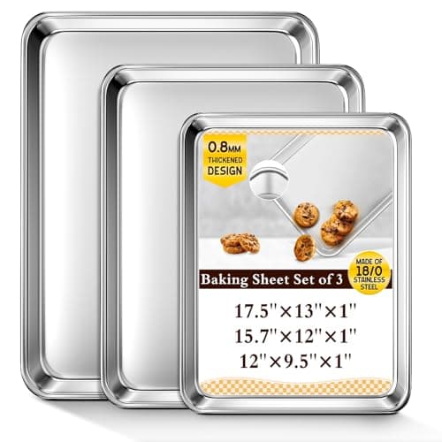 Baking Sheet Set of 3, Commercial Grade Stainless Steel Cookie Sheets for Baking, 12/16/17.5 Inch, Thicker and Firmer Baking Pans Set, Rust & Warp Resistant & Nonstick, Nontoxic&Heavy Duty&Easy Clean